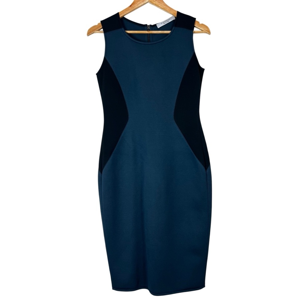D.Exterior Colorblock Sheath Dress Womens S Teal Sleeveless Career Made in Italy